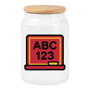 Schultafel ABC 123 Einschulung - Keksdose mit Holzdeckel - Weiß - Vorne