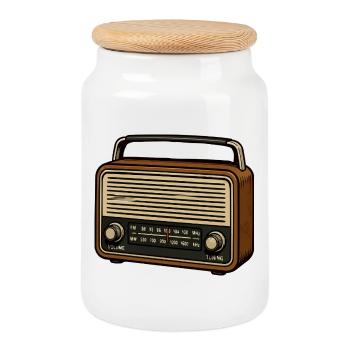 Illustration radio rétro - Boîte à biscuits avec couvercle en bois - blanc - Devant
