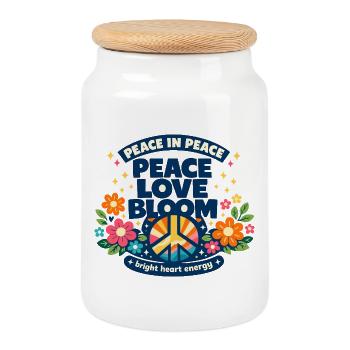 Paix Amour Fleurs Fleur Paix Bohème Déclaration - Boîte à biscuits avec couvercle en bois - blanc - Devant