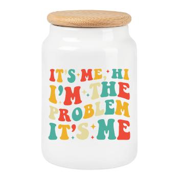 Confession de typographie rétro brillante - Boîte à biscuits avec couvercle en bois - blanc - Devant