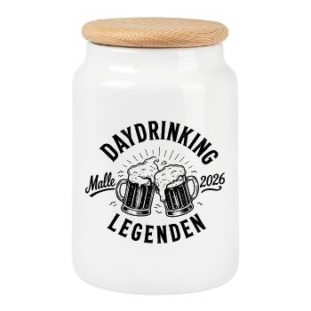 Malle 2026 Daydrinking Legenden Mallorca 2026 - Keksdose mit Holzdeckel - Weiß - Vorne