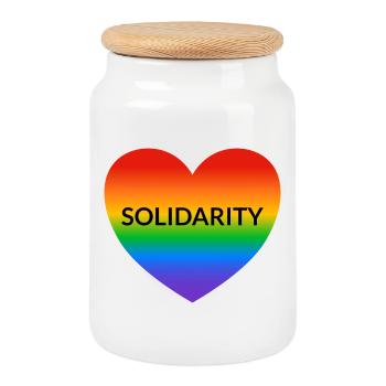 Solidarité Rainbow Heart Espace Sûr LGBT Allié Gay - Boîte à biscuits avec couvercle en bois - blanc - Devant