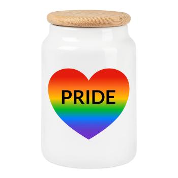 Mois de la Fierté Gay LGBTQ de Pride Rainbow Heart - Boîte à biscuits avec couvercle en bois - blanc - Devant