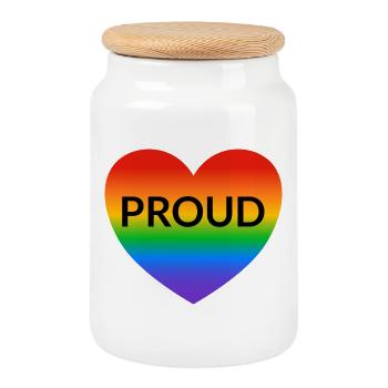 PROUD rainbow heart - Cookie Jar with Wooden Lid - white - Front