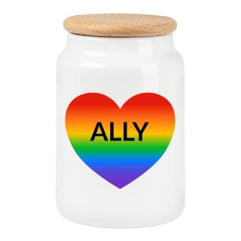 Gay Ally LGBT Pride Allyship - Cookie Jar with Wooden Lid - white - Front
