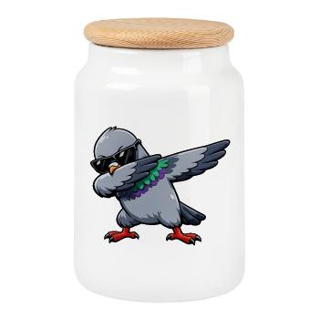 Dabbing Pigeon - Cookie Jar with Wooden Lid - white - Front