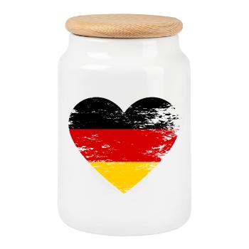 Germany Flag Heart - Cookie Jar with Wooden Lid - white - Front