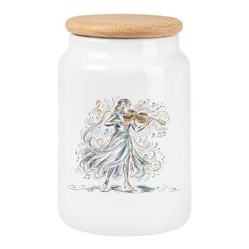 Female Violinist Playing Violin Drawing Art - Cookie Jar with Wooden Lid - white - Front