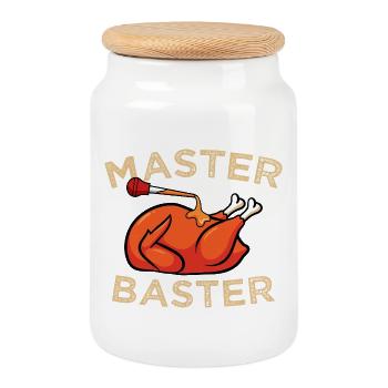 Master Baster Funny BBQ Turkey Cooking Graphic - Cookie Jar with Wooden Lid - white - Front