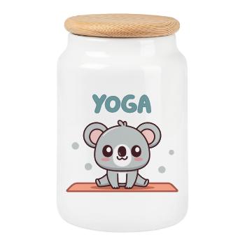 Koala Yoga Kawaii sur Tapis Pastel - Boîte à biscuits avec couvercle en bois - blanc - Devant