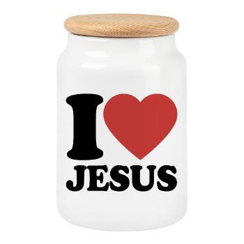 I Love Jesus - Faith - Religion - Cookie Jar with Wooden Lid - white - Front