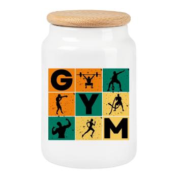Grille Gym Silhouettes et Lettres - Boîte à biscuits avec couvercle en bois - blanc - Devant