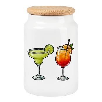 Deux cocktails : Margarita au citron vert et Sunset - Boîte à biscuits avec couvercle en bois - blanc - Devant