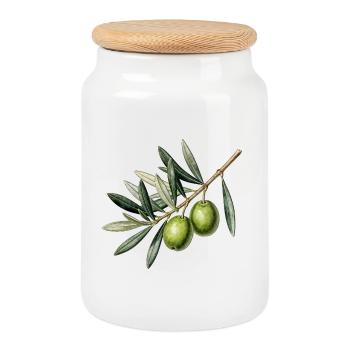 Botanical olive branch - Cookie Jar with Wooden Lid - white - Front