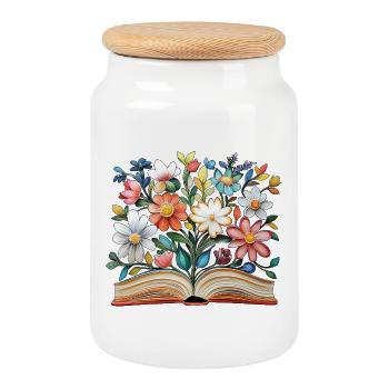 Livre fleuri - Boîte à biscuits avec couvercle en bois - blanc - Devant