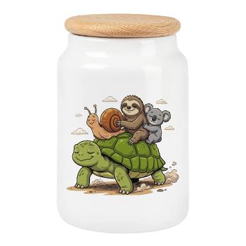 Turtle Snail Sloth Koala Anti-Stress - Cookie Jar with Wooden Lid - white - Front
