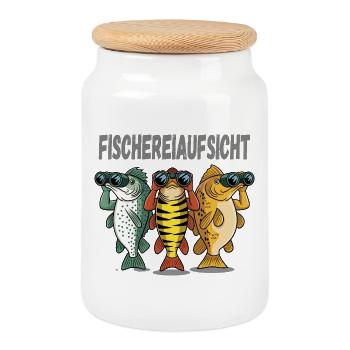  Fischereiaufsicht Lustige Angler Fische Mit - Keksdose mit Holzdeckel - Weiß - Vorne