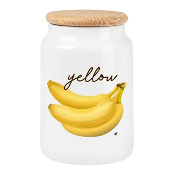 Illustration de trois bananes jaunes avec inscription - Boîte à biscuits avec couvercle en bois - blanc - Devant