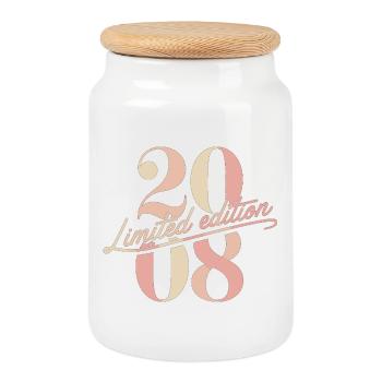 2008 Limited Edition Birthday - Cookie Jar with Wooden Lid - white - Front
