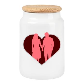 Paar Silhouette Liebe Romantik Valentinstag Freund - Keksdose mit Holzdeckel - Weiß - Vorne