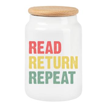 Read Return Repeat - Pastell Typo - Keksdose mit Holzdeckel - Weiß - Vorne
