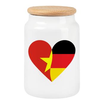 Vietnam Allemagne Cœur - Boîte à biscuits avec couvercle en bois - blanc - Devant