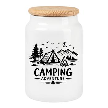 Camping Aventure - Boîte à biscuits avec couvercle en bois - blanc - Devant