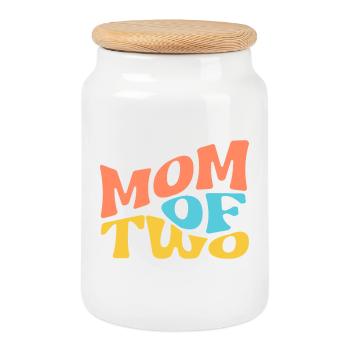 mom of two - Cookie Jar with Wooden Lid - white - Front