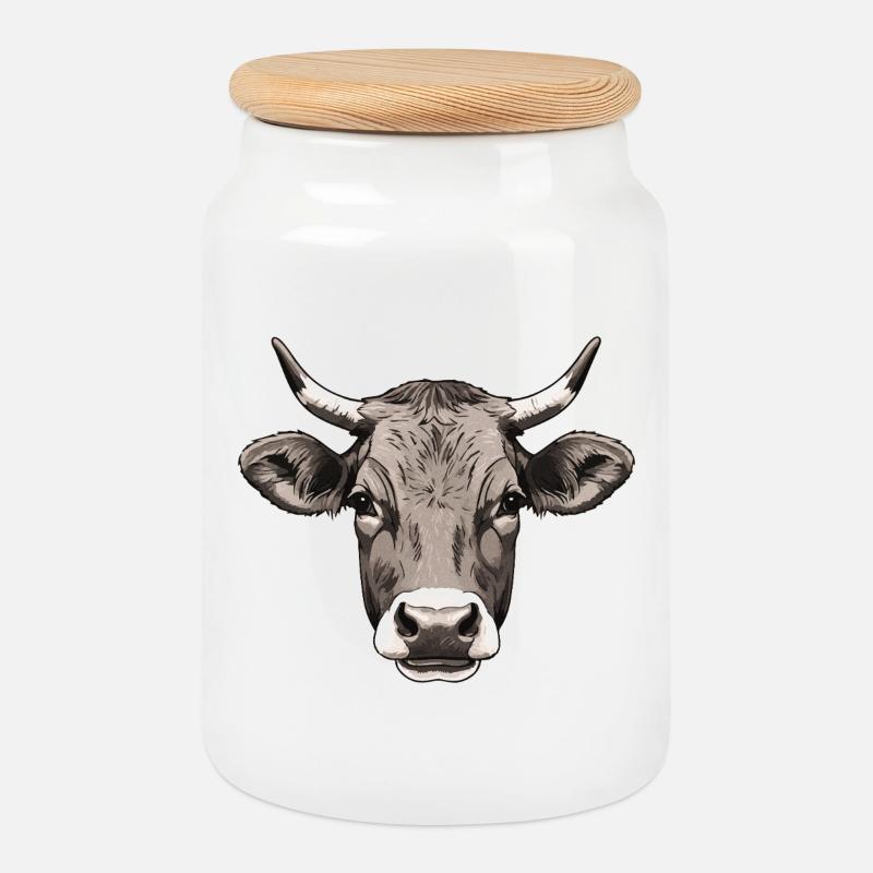 Cow - Cookie Jar with Wooden Lid - white