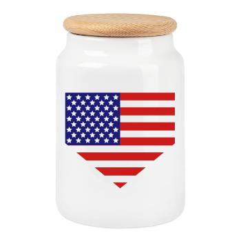 Home Plate American Flag - Cookie Jar with Wooden Lid - white - Front
