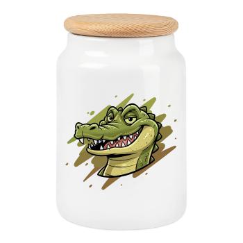 Crocodile Cartoon Head - Cookie Jar with Wooden Lid - white - Front