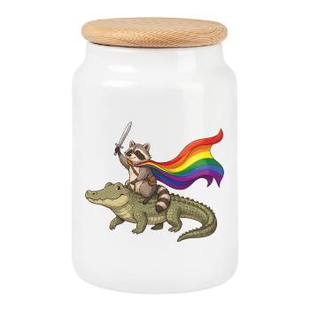Mois de la Fierté LGBTQ - Proud LGBTQ Raccoon - Boîte à biscuits avec couvercle en bois - blanc - Devant