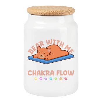 Chakra Humor - Bear in the Energy Flow - Cookie Jar with Wooden Lid - white - Front