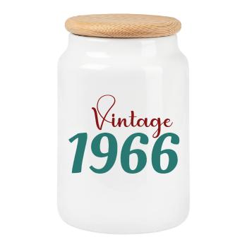 60 Year Old Retro 70s Tee Born 1966 - Cookie Jar with Wooden Lid - white - Front