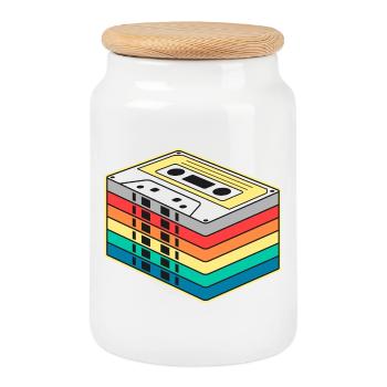Vibrant Rainbow Cassette Tape - Cookie Jar with Wooden Lid - white - Front