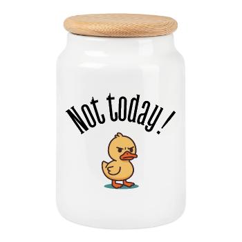 Not Today! Grumpy Duck Attitude T-Shirt - Cookie Jar with Wooden Lid - white - Front