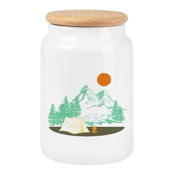 Retro Camping Motiv – Geschenk zu Weihnachten - Keksdose mit Holzdeckel - Weiß - Vorne