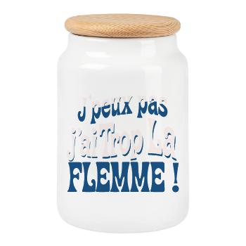 J'ai trop la flemme - Typo retro bleu - Boîte à biscuits avec couvercle en bois - blanc - Devant