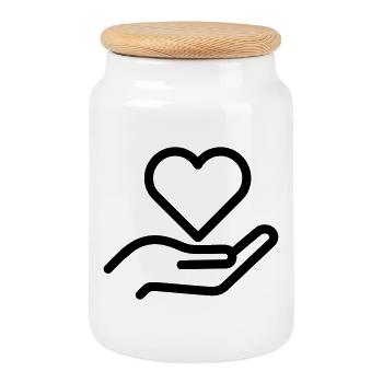 Main coeur - Boîte à biscuits avec couvercle en bois - blanc - Devant