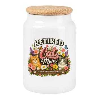Rentner Katzen Mama Floral Blumen Rente - Keksdose mit Holzdeckel - Weiß - Vorne
