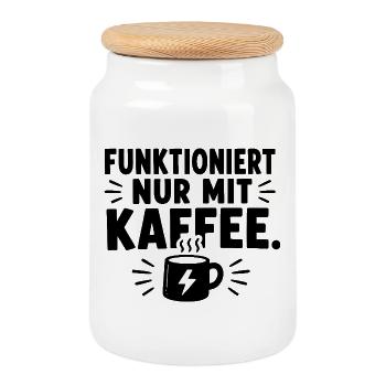  Funktioniert Nur Mit Kaffee Lustiger Kaffee - Keksdose mit Holzdeckel - Weiß - Vorne