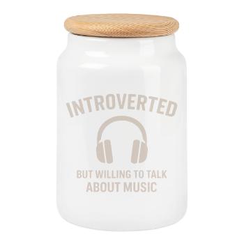 Music Introvert Headphone Shirt - Cookie Jar with Wooden Lid - white - Front