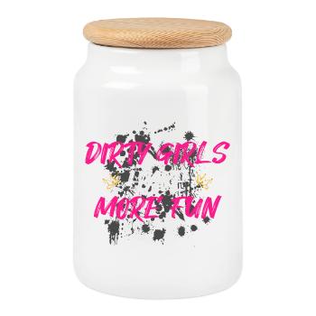 Dirty girls have more fun Schlammlauf Mud Run - Cookie Jar with Wooden Lid - white - Front