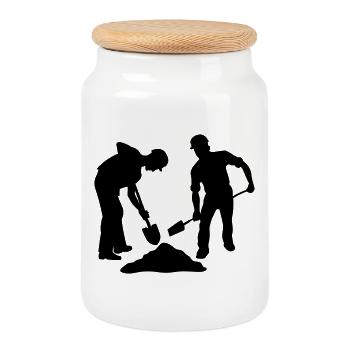 Sand Workers Team – Ground Crew - Cookie Jar with Wooden Lid - white - Front
