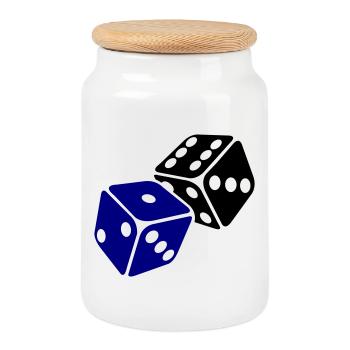 Blue Cube Minimal Design - Cookie Jar with Wooden Lid - white - Front