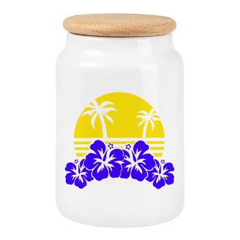 Tropical Evening Sun Hibiscus - Cookie Jar with Wooden Lid - white - Front