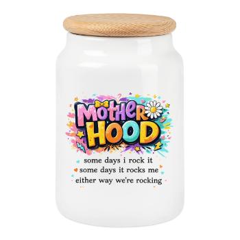 Maternité Rétro Groovy – La Vie de Maman Rock - Boîte à biscuits avec couvercle en bois - blanc - Devant