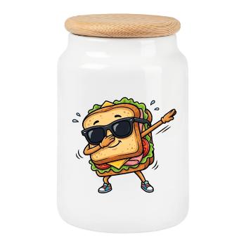 Sandwich à tamponner - Boîte à biscuits avec couvercle en bois - blanc - Devant