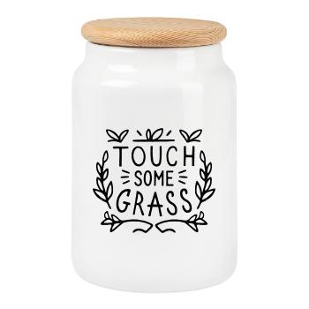 Toucher l’herbe pour soulager le stress de la santé mentale - Boîte à biscuits avec couvercle en bois - blanc - Devant