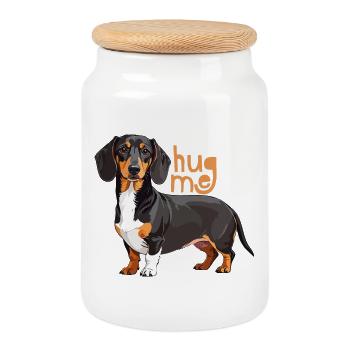 Cuddly dachshund with hug me font - Cookie Jar with Wooden Lid - white - Front